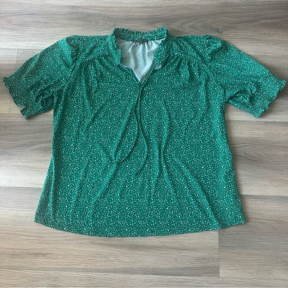 Adrianna Papell Tops - Adrianna Papell Women’s Green Blouse with ruffled collar and sleeve XL